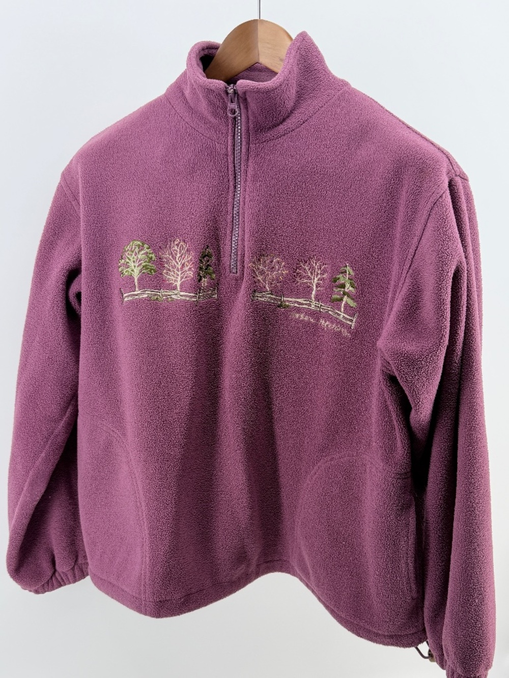Northern Reflections Mauve Embroidered Tree Fleece Quarter-Zip Medium